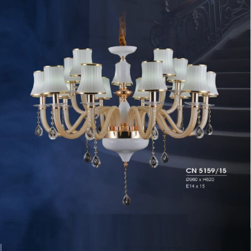 HF - CN 5159/15: Đèn chùm 15 tay - KT: Ø960mm x H620mm - Bóng đèn E14 x 15 bóng