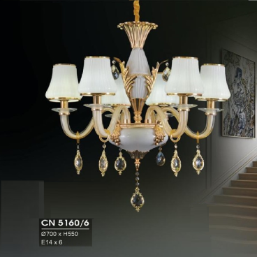 HF - CN 5160/6: Đèn chùm 6 tay - KT: Ø700mm x H550mm - Bóng đèn E14 x 6 bóng
