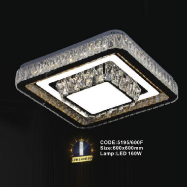 CODE: 5195/600F: Đèn áp trần vuông LED - KT: L600mm x W600mm - Đèn LED 160W, ánh sáng đổi 3 màu