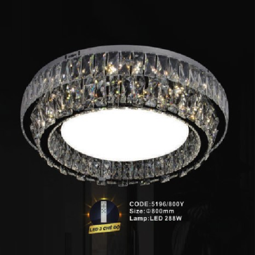 CODE: 5196/800Y: Đèn áp trần LED - KT: Ø800mm - Đèn LED 288W, ánh sáng đổi 3 màu