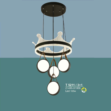 T 5211/3+1: Đèn thả LED 4 bóng - KT: Ø400mm x H1000mm - Đèn LED 105W ánh sáng đổi 3 màu