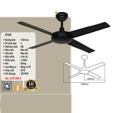 QT54D: Quạt trần 4 cánh sắt