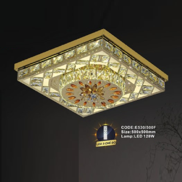 CODE: E530/500F: Đèn áp trần vuông LED - KT: L500mm x W500mm - Đèn LED 128W ánh sáng đổi 3 màu