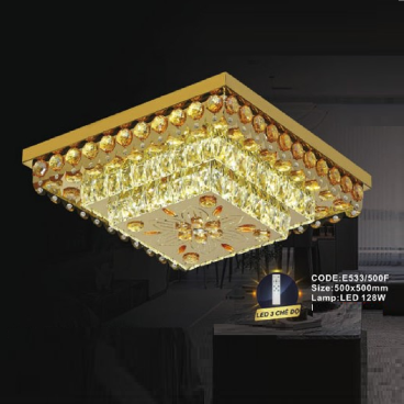 CODE: E533/500F: Đèn áp trần vuông LED - KT: L500mm x W500mm - Đèn LED 128W ánh sáng đổi 3 màu