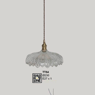 TT54: Đèn thả đơn chao thủy tinh - KT: Ø230mm - Bóng đèn E27 x1