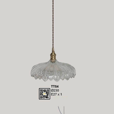 TT54: Đèn thả đơn chao thủy tinh - KT: Ø230mm - Bóng đèn E27 x1