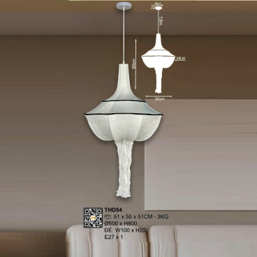THD54: Đèn thả đơn - KT: Ø500mm x H800mm - Bóng đèn E27 x 1 bóng