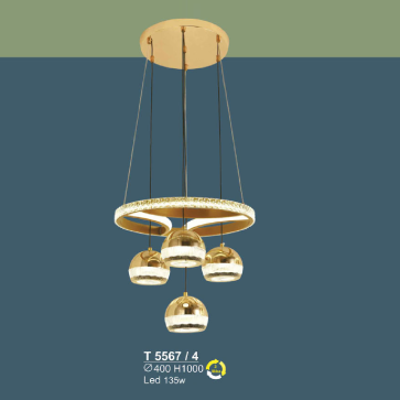T 5567/4: Đèn thả LED 4 bóng - KT: Ø400mm x H1000mm - Đèn LED 135W ánh sáng đổi 3 màu
