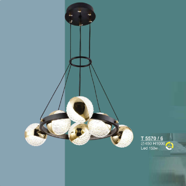 T 5570/6: Đèn thả LED 6 bóng - KT: Ø450mm x H1000mm - Đèn LED 150W ánh sáng đổi 3 màu