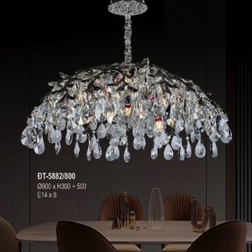 A - ĐT - 5882/800: Đèn thả Phale - KT: Ø800mm x H300mm + 500mm - Bóng đèn E14 x 8 bóng