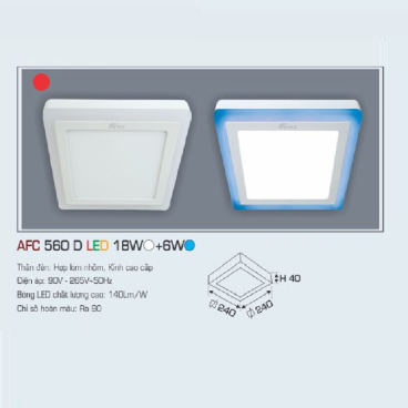 AFC 560 LED D 18W+ 6w: Đèn LED ốp nổi, ánh sáng trắng 18W, viền đèn LED xanh Dương 6W