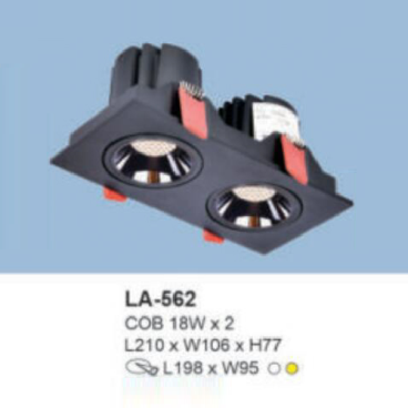 LA - 562: Đèn LED đôi COB âm trần vuông 18W x 2, 1 chế độ ánh sáng ( trắng/ vàng)