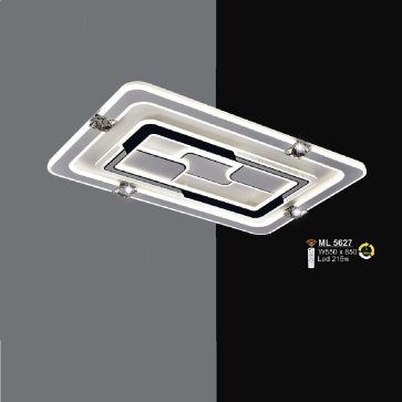 SN - ML 5627:  Đèn áp trần LED Mica chữ nhật - KT: L850mm x W550mm - Đèn LED 215W - Ánh sáng đổi 3 màu - Remote