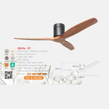 QViFa - 57:  Quạt trần gắn sát trần 3 cánh gỗ