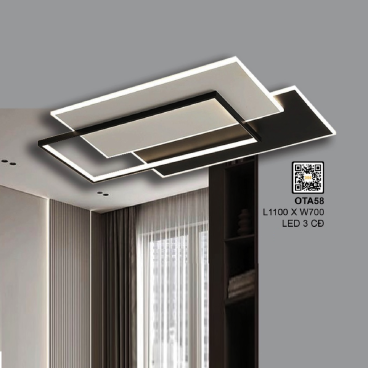 OTA58: Đèn áp trần LED MIca chữ nhật - KT: L1100mm x W700mm - Đèn LED đổi 3 màu