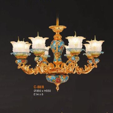 E - C - 58/8: Đèn chùm 8 tay -  KT: Ø850mm x H550mm - Bóng đèn chân E14 x 8 bóng