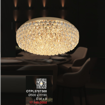 3- OTPL578T500: Đèn ốp trần Phale - KT: Ø500mm x H190mm - Bóng đèn E14 x 9 bóng