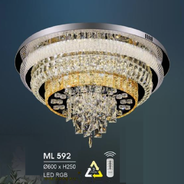 HF - ML 592: Đèn áp trần LED - KT: Ø600mm x H250mm - Đèn LED RGB đổi 3 màu - Remote