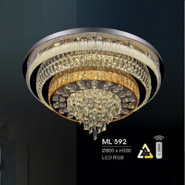 HF - ML 592: Đèn áp trần LED - KT: Ø800mm x H300mm - Đèn LED RGB đổi 3 màu - Remote
