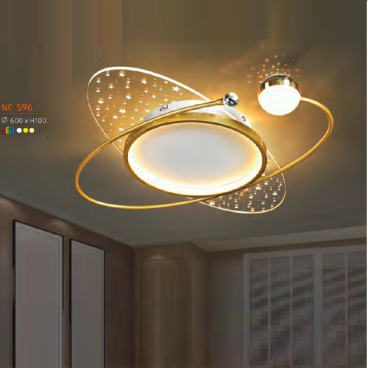 NC 596: Đèn áp trần LED Mica - KT: Ø600mm x H100mm - Đèn LED đổi 3 màu