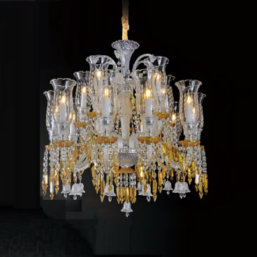 CODE: 6005 -10+5: Đèn chùm Phale chao thủy tinh 15 tay - KT: Ø860mm x H920mm - Bóng đèn E14 x 15 bóng