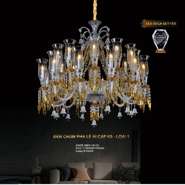 CODE: 6005-12+12: Đèn chùm Phale 24 tay - KT: Ø1200mm x H1000mm - Bóng đèn E14 x 24 bóng