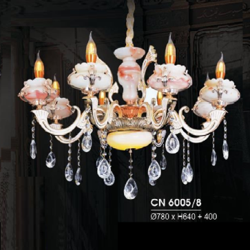 HF - CN 6005/8: Đèn chùm nến 8 tay - KT: Ø780mm x H640mm + 400mm - Đèn nến chân E14 x 8 bóng + Đèn LED