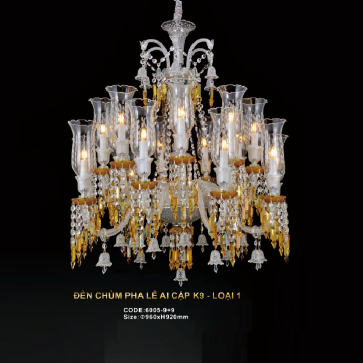 CODE: 6005 - 9+9: Đèn chùm Phale chao thủy tinh - KT: Ø960mm x H920mm - Bóng đèn chạn E14 x 18 bóng