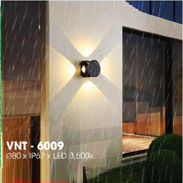 VNT - 6009: Đèn gắn tường ngoài trời - IP 67 - KT: Ø80mm - Đèn LED ánh sáng vàng 3500K