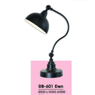 HF - ĐB - 601 Đen: Đèn bàn - KT: Ø200mm x W 340mm x H550mm - Bóng đèn E27 x 1 bóng