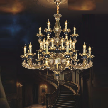 NC 6020/12+12+6:  Đèn chùm đồng 30 tay - KT: Ø1000mm  x H1000mm + 600mm -Bóng đèn chân E14 x 30 bóng