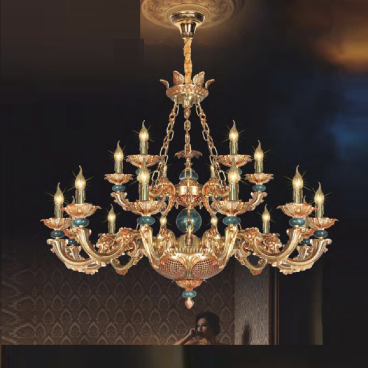 NC 6026/12+6:  Đèn chùm đồng 18 tay, đá xanh - KT: Ø 1100mm x H1000mm + 600mm - Bóng đèn chân E 14 x 18 bóng