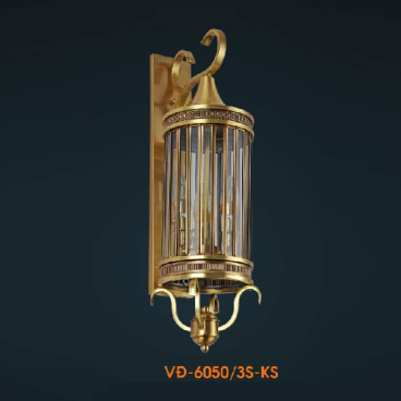 VE - VĐ - 6050/3S - KS: Đèn gắn tường ngoài trời đồng - KT: L170mm x W 240mm x  H650mm - Bóng đèn E14 x 3 bóng