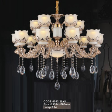 CODE: 6062/10+5: Đèn chùm 15 tay chao thủy tinh - KT: Ø950mm x H680mm - Bóng đèn E14 x 15 bóng