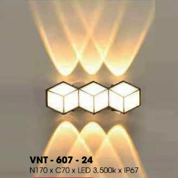 VNT - 607 -24: Đèn tường ngoài trời IP 67 - KT: W170mm x H70mm -  Đèn LED ánh sáng vàng 3500K