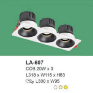 LA - 607: Đèn LED COB 3 bóng 20W x 3 âm trần, 1 chế độ ánh sáng ( trắng/trung tính/vàng)
