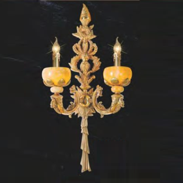 NV 6081/2: Đèn gắn tường đồng chao đá đôi - KT: L350 mm x H750mm - Bóng đèn E14 x 2
