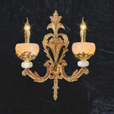 NV 6085/2: Đèn gắn tường đồng chao đá đôi - KT: L350 mm x H450mm - Bóng đèn E14 x 2