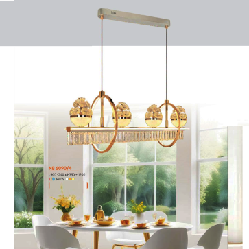 NB 6090/4: Đèn thả ngang LED 4 tay - KT: L900mm -240mm x H350mm +1200mm -  Đèn LED 140W ánh sáng đổi 3 màu