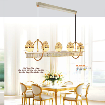 NB 6090/5: Đèn thả ngang LED 5 tay - KT: L1200mm -240mm x H350mm +1200mm -  Đèn LED 160W ánh sáng đổi 3 màu