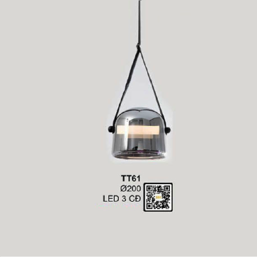 TT61: Đèn thả đơn chóa thủy tinh  - KT: Ø200mm - Đèn LED đổi 3 màu