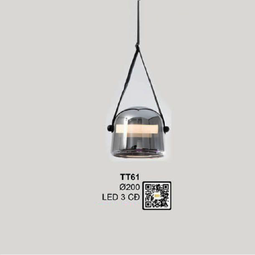 TT61: Đèn thả đơn chóa thủy tinh  - KT: Ø200mm - Đèn LED đổi 3 màu