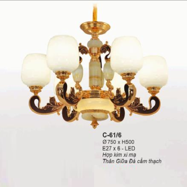 E - C - 61/6: Đèn chùm 6 tay -  KT: Ø750mm x H500mm - Bóng đèn E27 x 6 bóng + Đèn LED