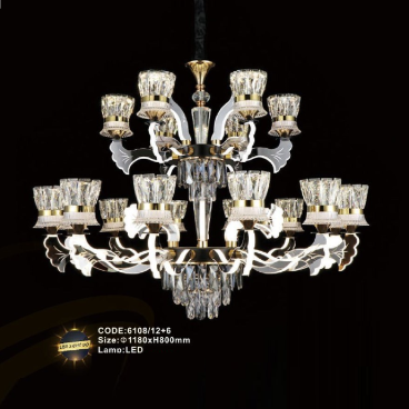 CODE: 6108/12+6: Đèn chùm LED 18 tay, chao thủy tinh/Phale - KT: Ø1180mm x H800mm - Đèn LED đổi 3 màu