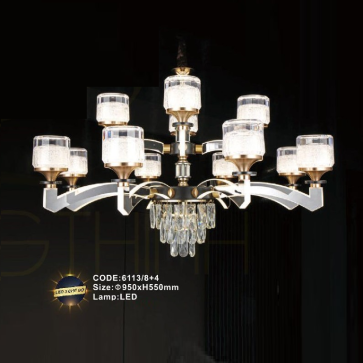 CODE: 6113/8+4: Đèn chùm LED 12 tay - KT: Ø950mm x H550mm - Đèn LED đổi 3 màu