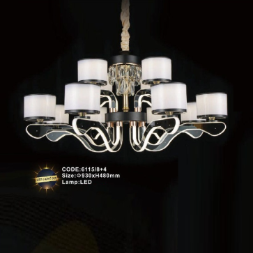 CODE: 6115/8+4: Đèn chùm LED 12 tay - KT: Ø930mm x H480mm - Đèn LED đổi 3 màu