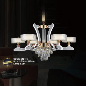 CODE: 6121/6: Đèn chùm LED 6 tay - KT: Ø710mm x H510mm - Đèn LED đổi 3 màu
