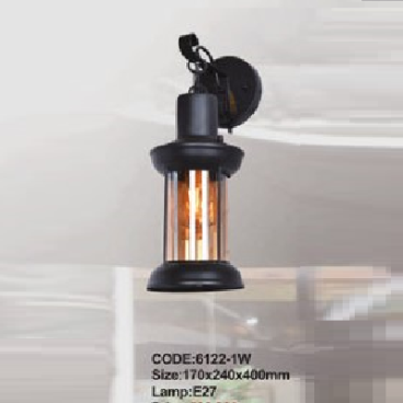 CODE: 6122-1W: Đèn gắn tường ngoài trời - KT: 170mm x 240mm x 400mm - Đèn E27 x 1 bóng