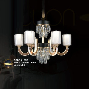 CODE: 6126/6: Đèn chùm LED 6 tay - KT: Ø700mm x H520mm - Đèn LED đổi 3 màu