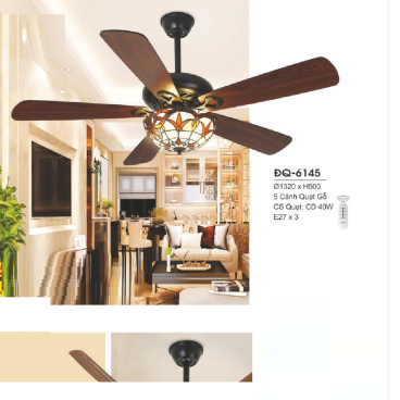 ĐQ-6145: Quạt trần đèn chao thủy tinh